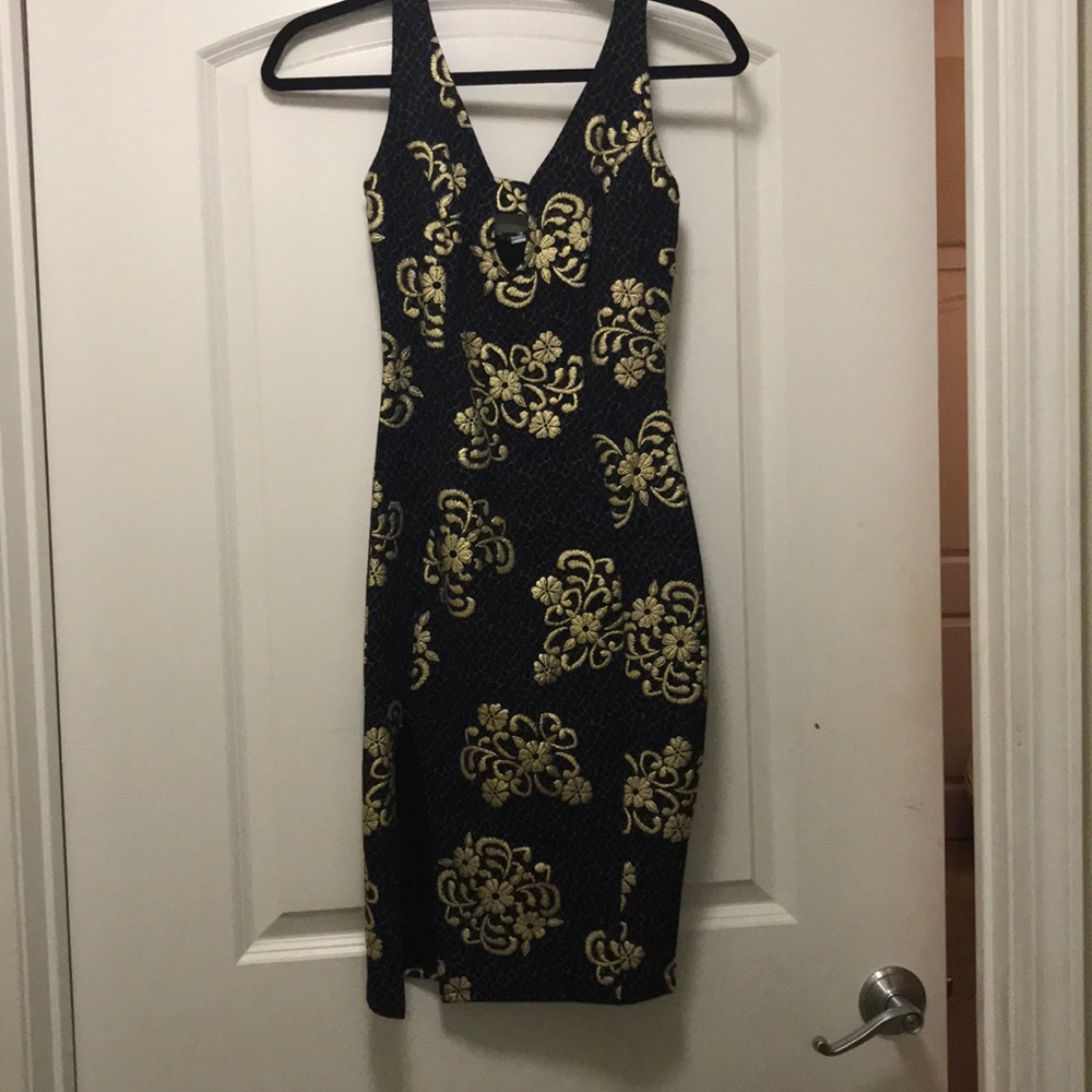 Black and Gold Bodycon Slit Dress